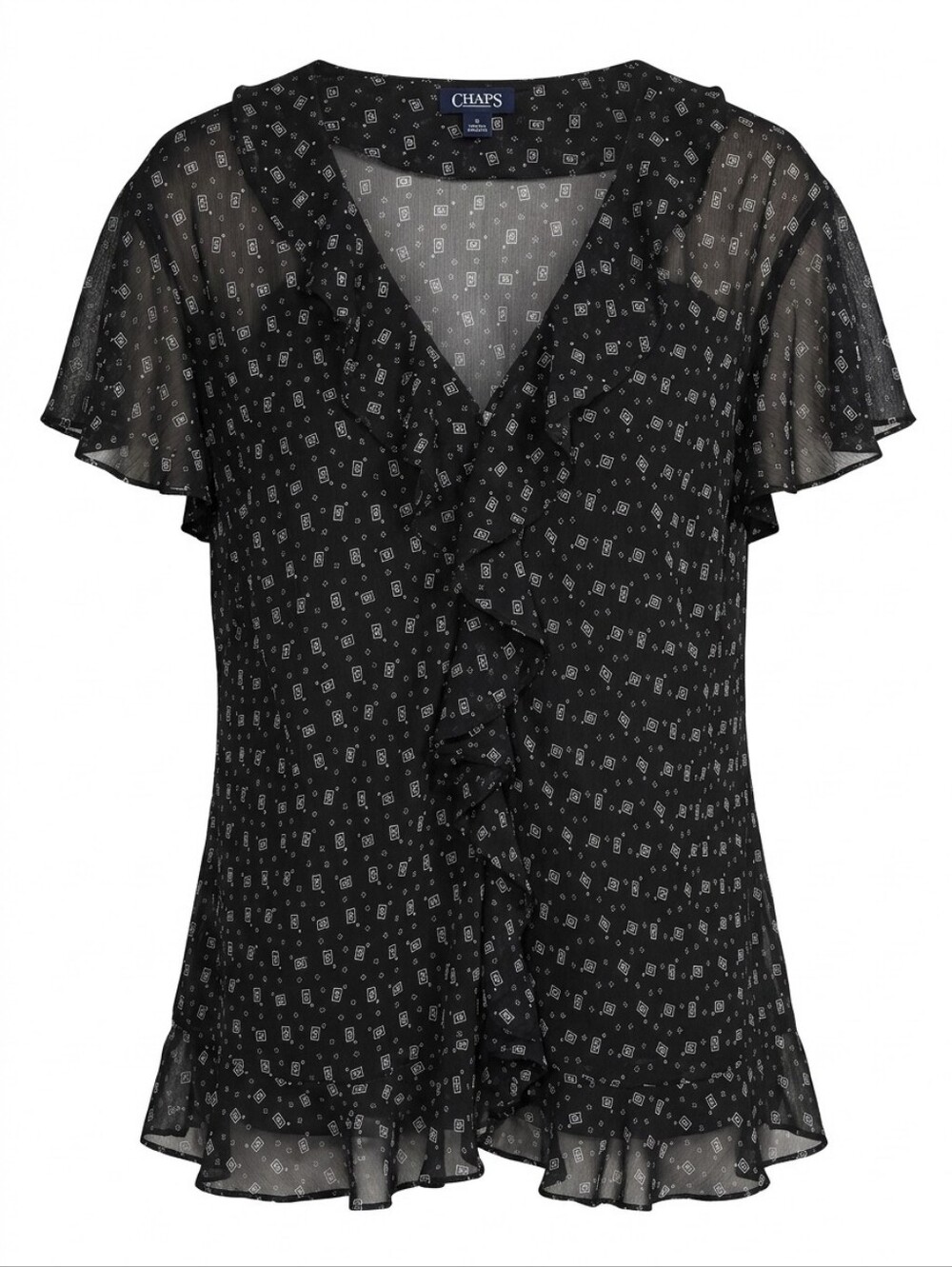 Chaps Black Sheer Ruffle Blouse Top Plus Size 22W | Feminine Flowy Chic